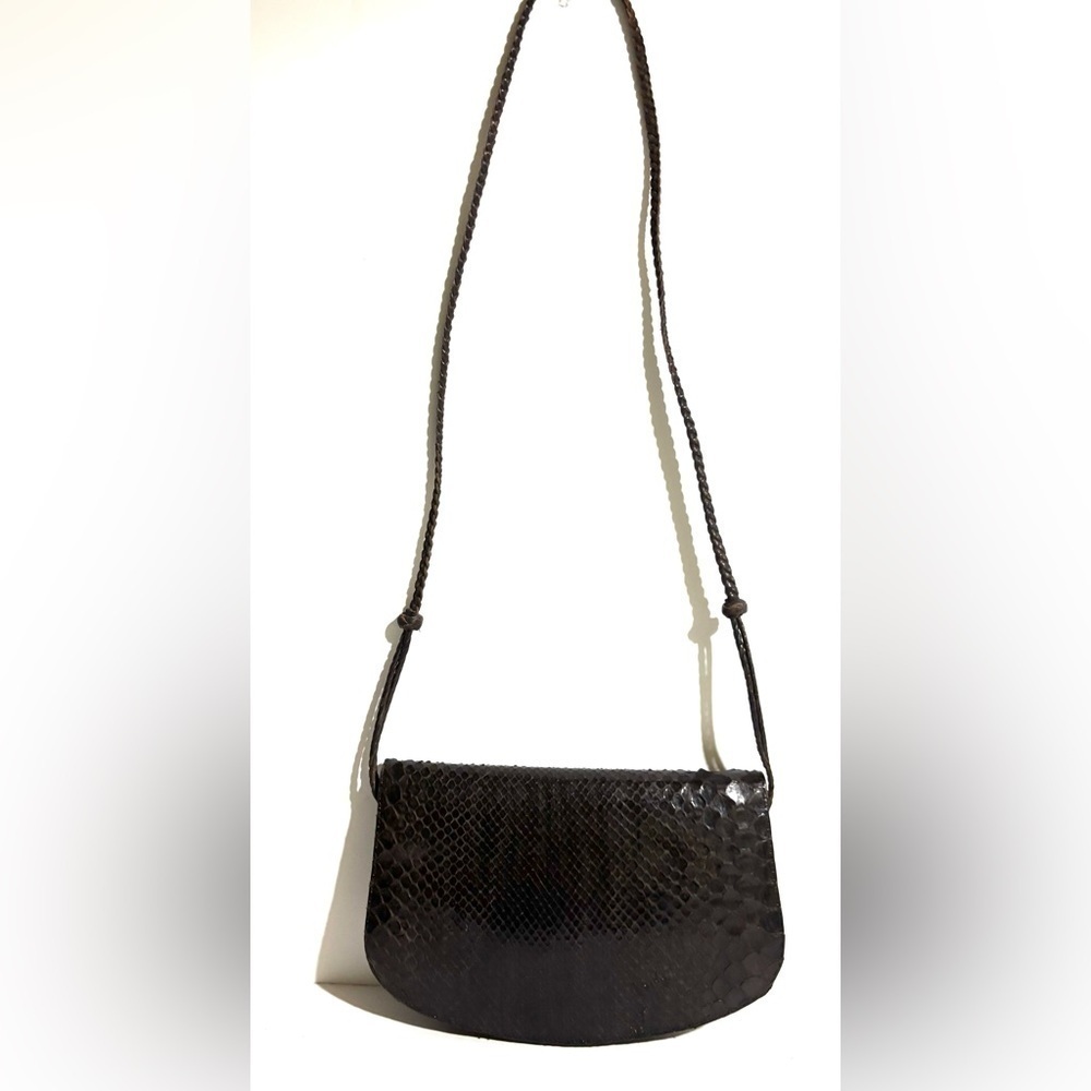 Vintage handmade snakeskin leather, Elegant Black Shoulder Bag